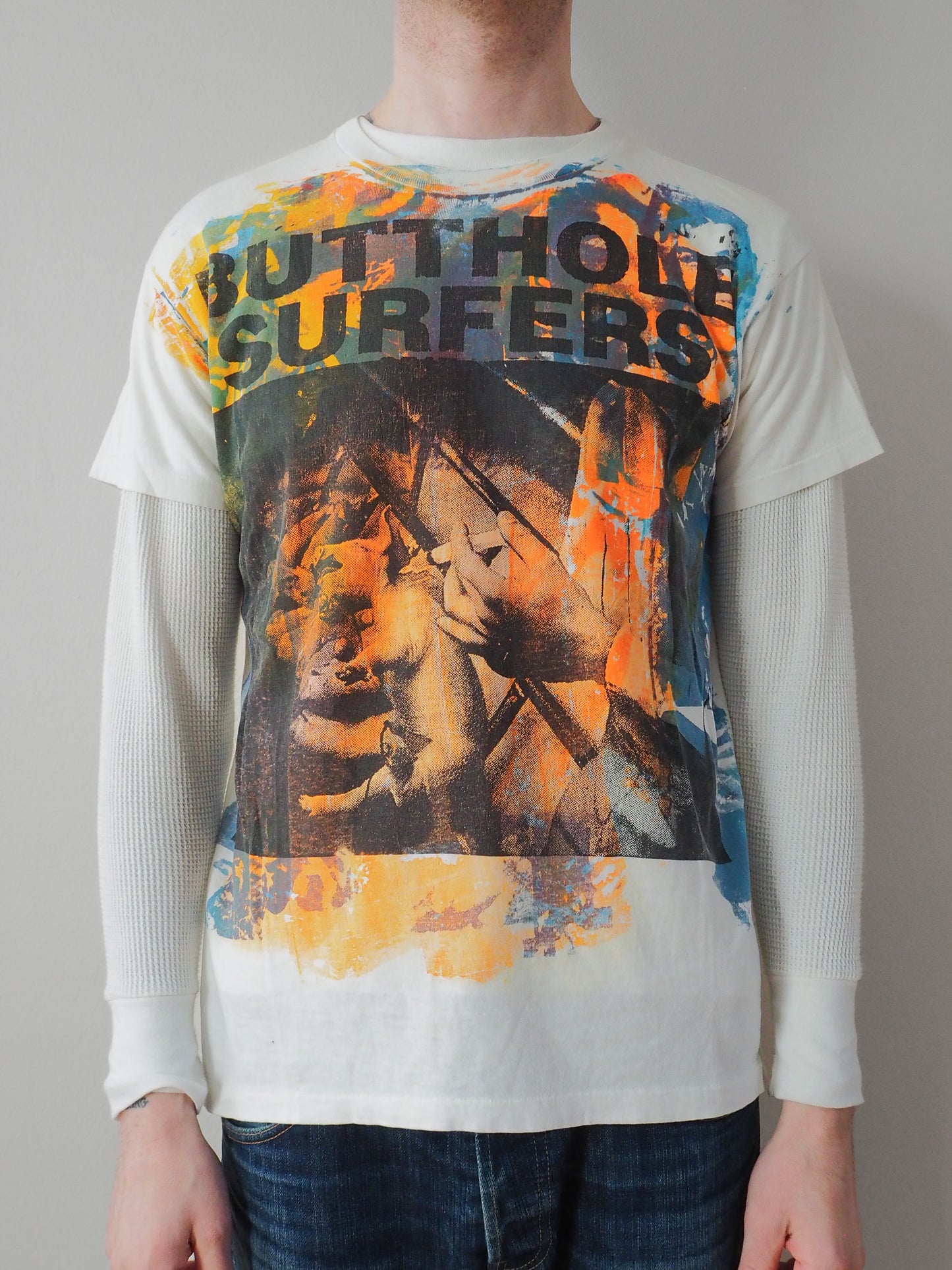 80s Butthole Surfers Don Rock multi-color print t-shirt