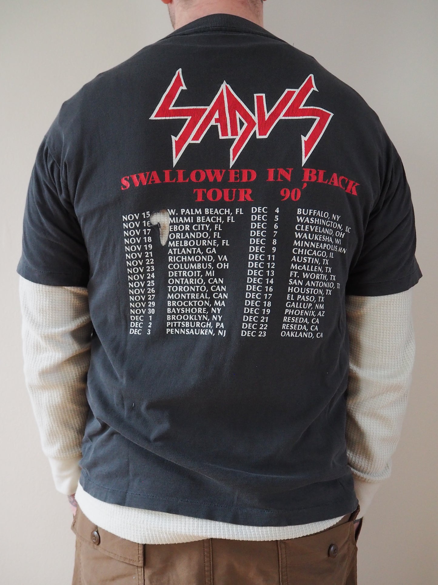1990 Sadus "Swallowed in Black" tour t-shirt